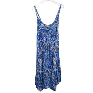 Island Planet Miami Beach Spaghetti Strap Blue Paisley Dress Large